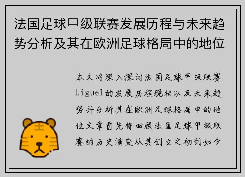 法国足球甲级联赛发展历程与未来趋势分析及其在欧洲足球格局中的地位